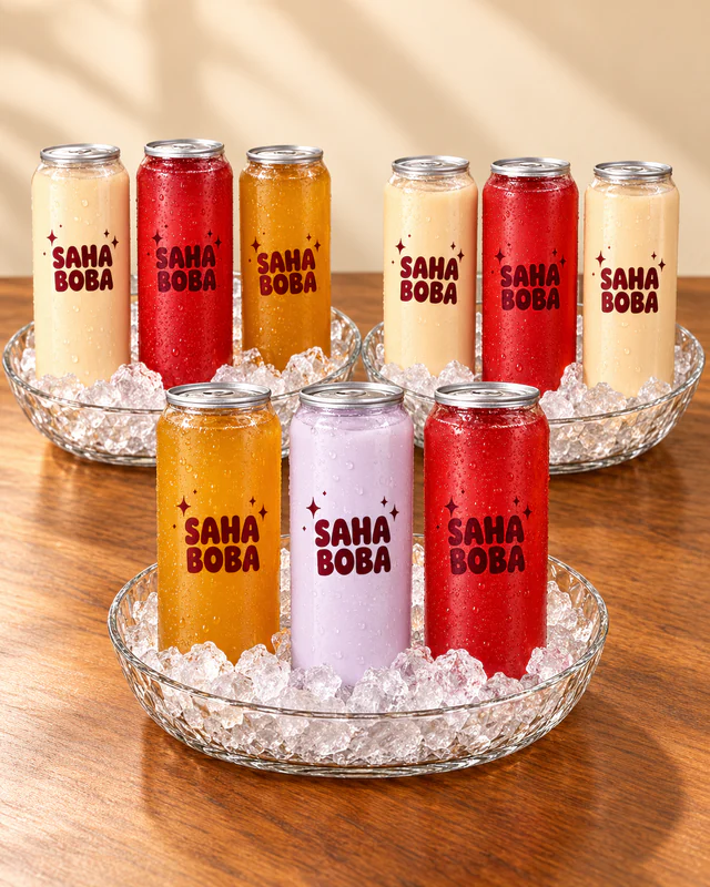 Saha celebration cans shown upright from lids to bases